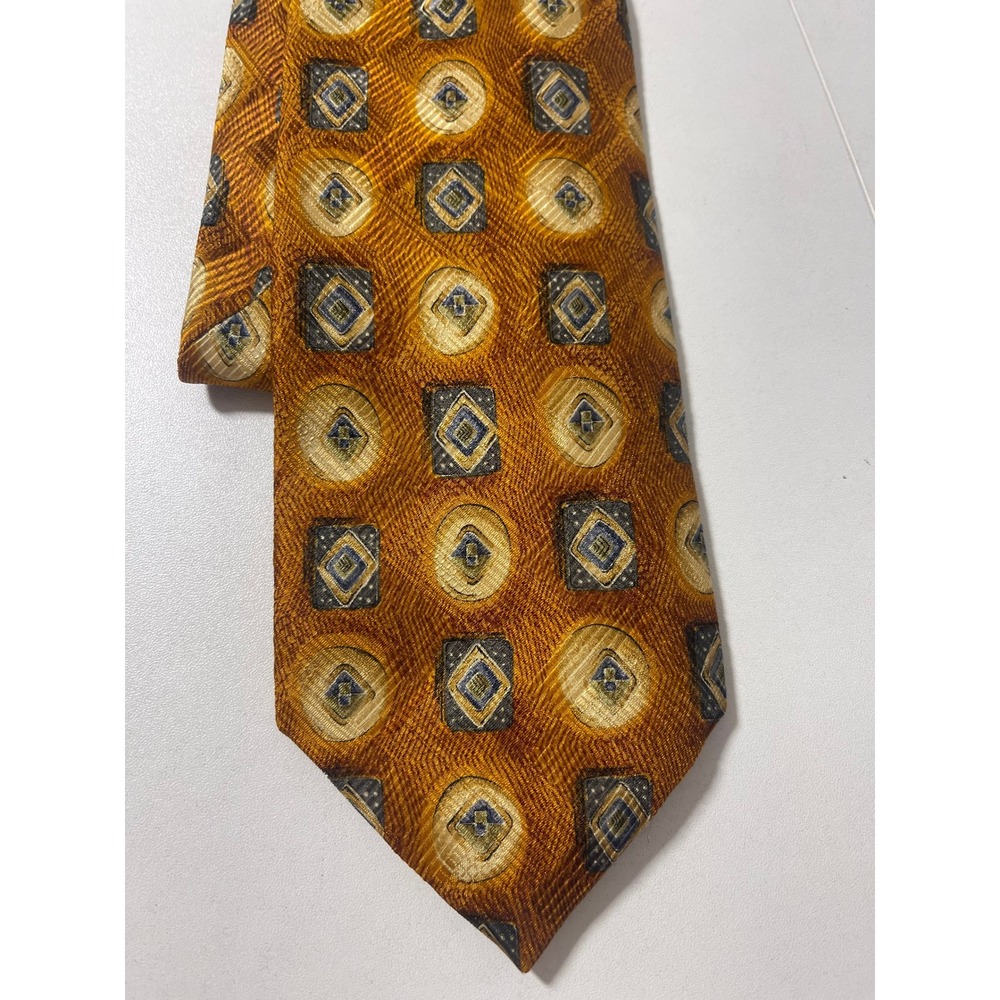 Robert Talbott Silk Tie Mens‎ Gold Geometric Pattern Hand Sewn USA